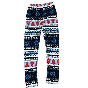 Derek Heart Christmas Holiday Leggings Small Juniors Blue Stretch High Rise Pant